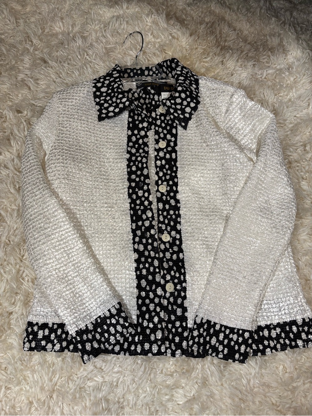 BALA BALA Black and White Textured Button-Up Top and Jacket-Small